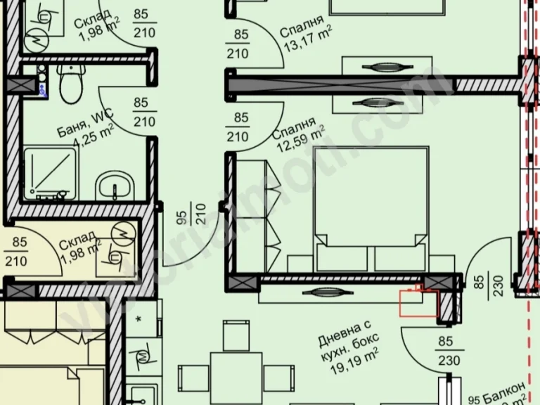 Üç Artı Bir Daire satılık Veliko Tarnovo Zona B