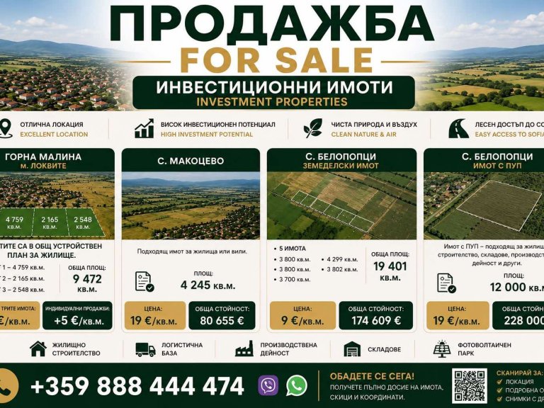 Земя за продажба София област с.Горна Малина - Photo 1